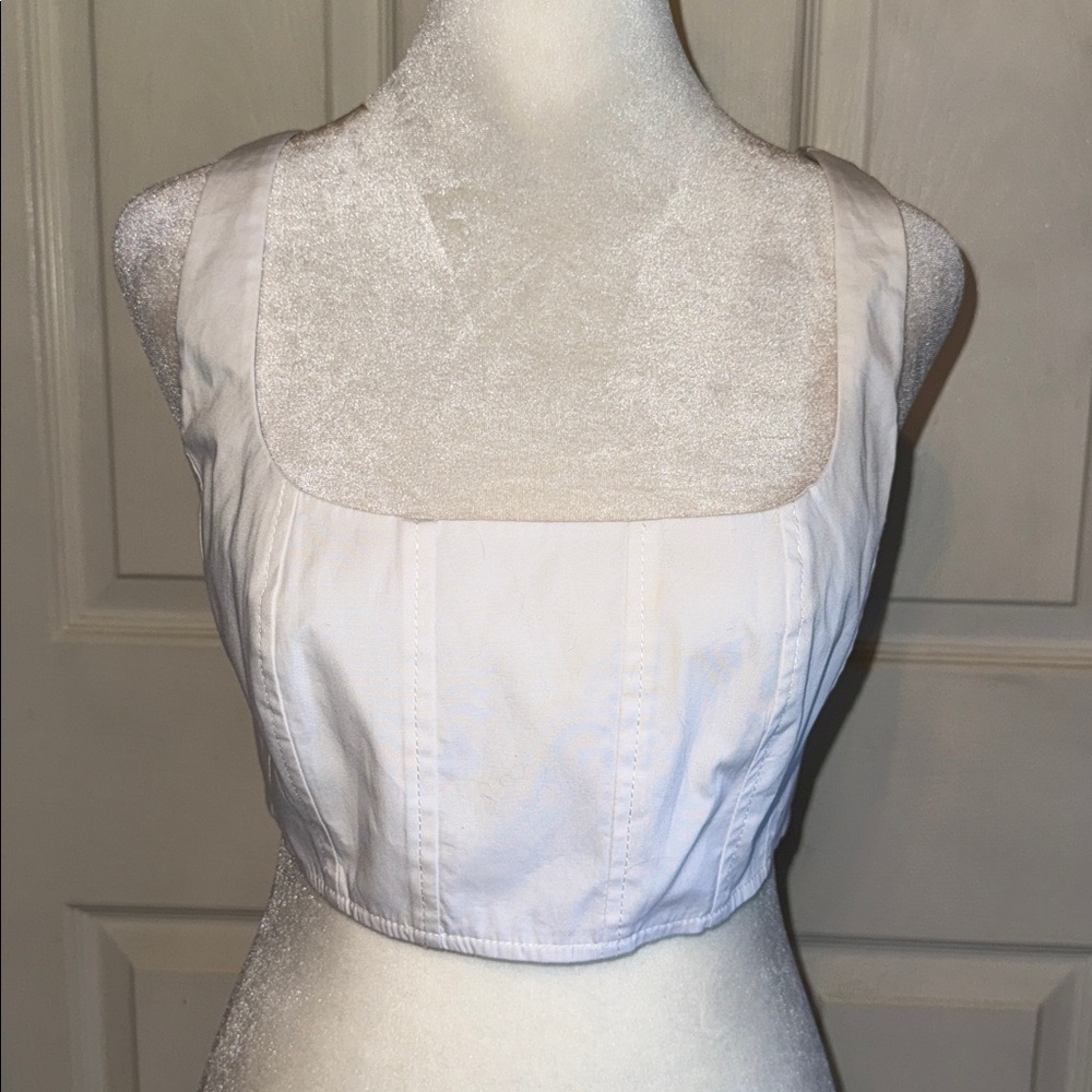 Staud Wells Corset Crop Top In White - Picture 4 of 7